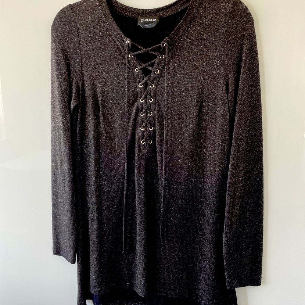 bebe long sleeve shirt size Medium. Black with silver shimmer.